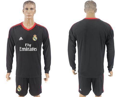 Real Madrid Blank Black Goalkeeper Long Sleeves Soccer Club Jersey - Click Image to Close